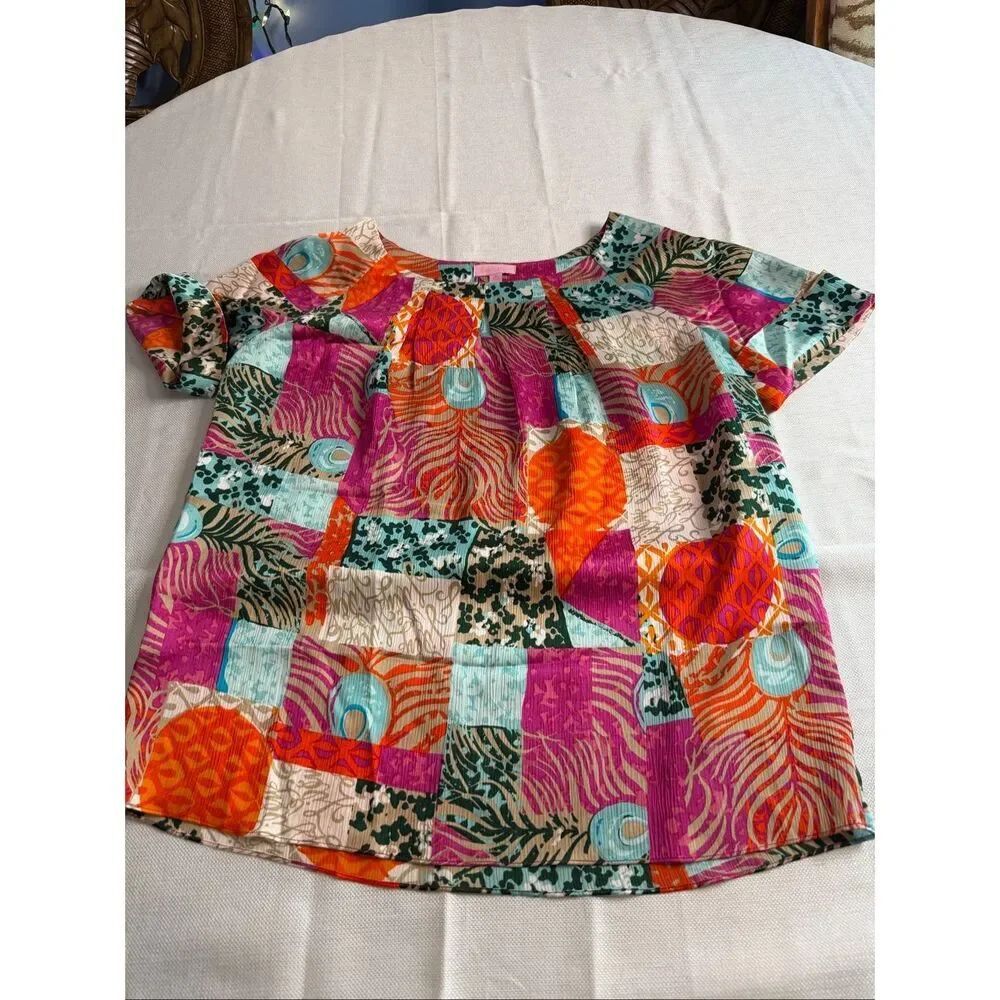 Lilly Pulitzer Keating Silk Patchwork Blouse Size 12